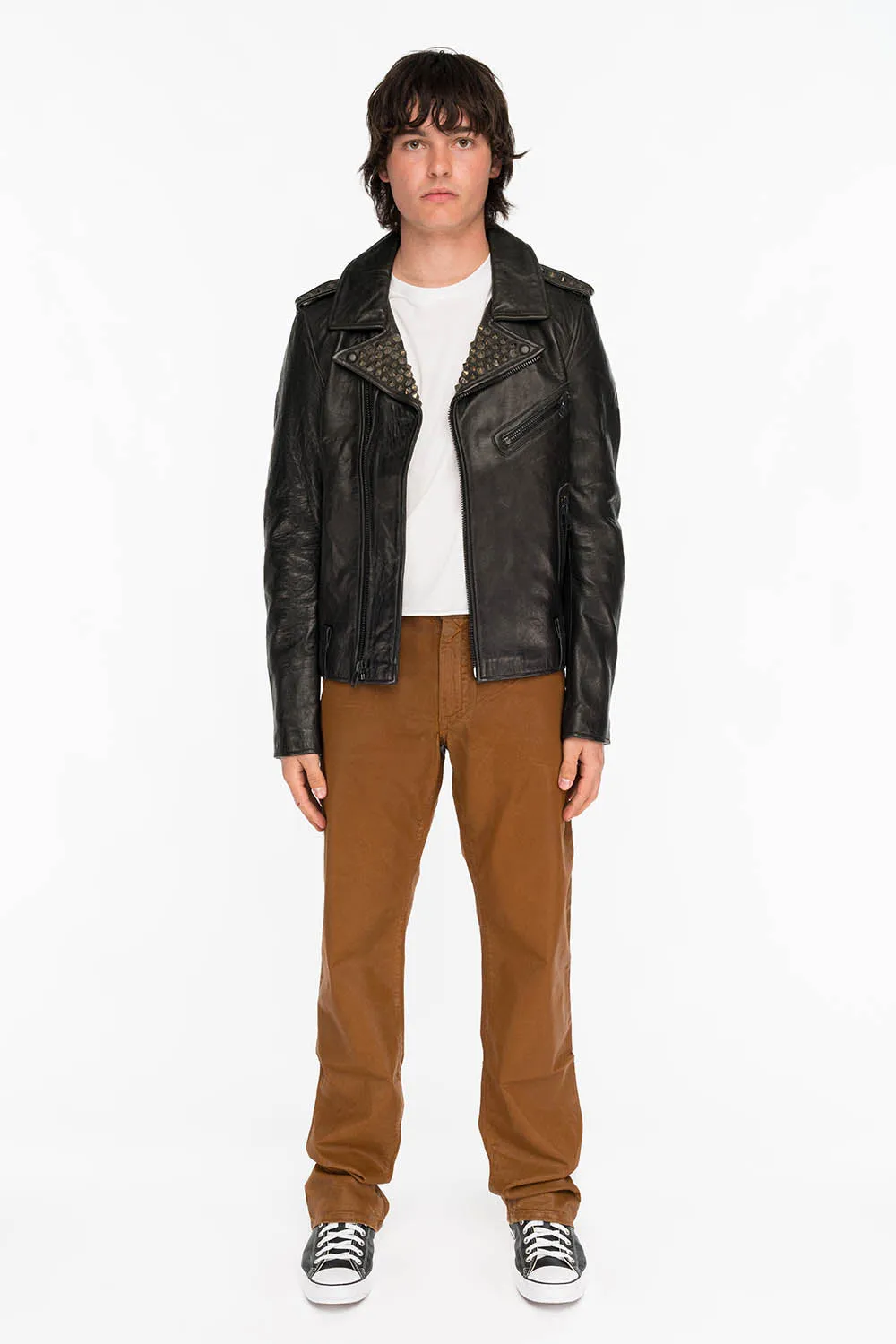 CLASSIC 5 POCKET STRAIGHT LEG JEANS IN CUIR CARAMEL WITH STUDS AND CRYSTALS sold by Robin's Jean product image thumbnail 5