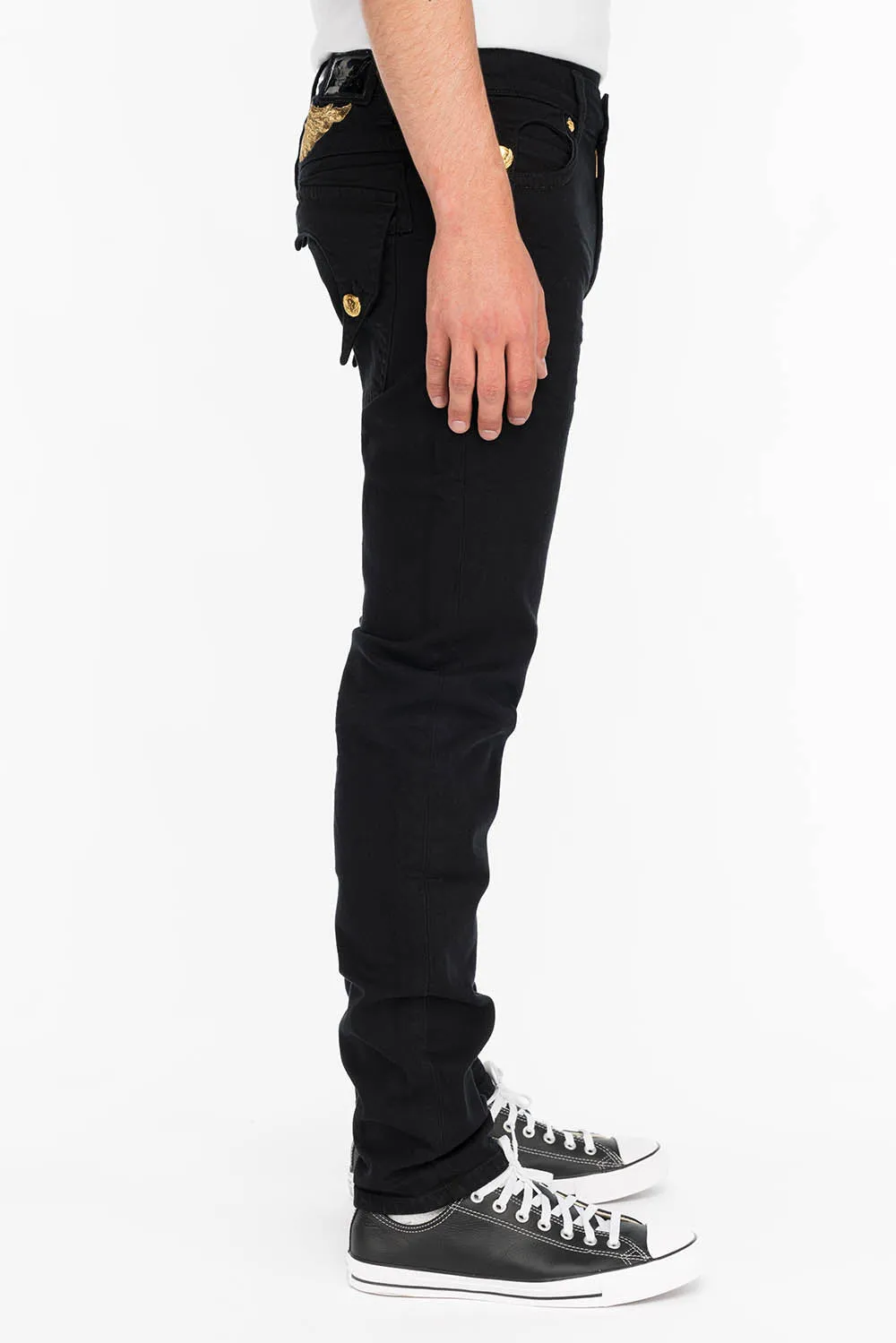 KILLER FLAP MENS SKINNY JEANS IN BLACK WITH GOLD WINGS sold by Robin's Jean product image thumbnail 2