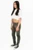 ROBIN'S  WOMEN'S SKINNY UTILITARIAN JEANS IN SULFUR GREEN ARMY WITH STUDS AND CRYSTALS sold by Robin's Jean