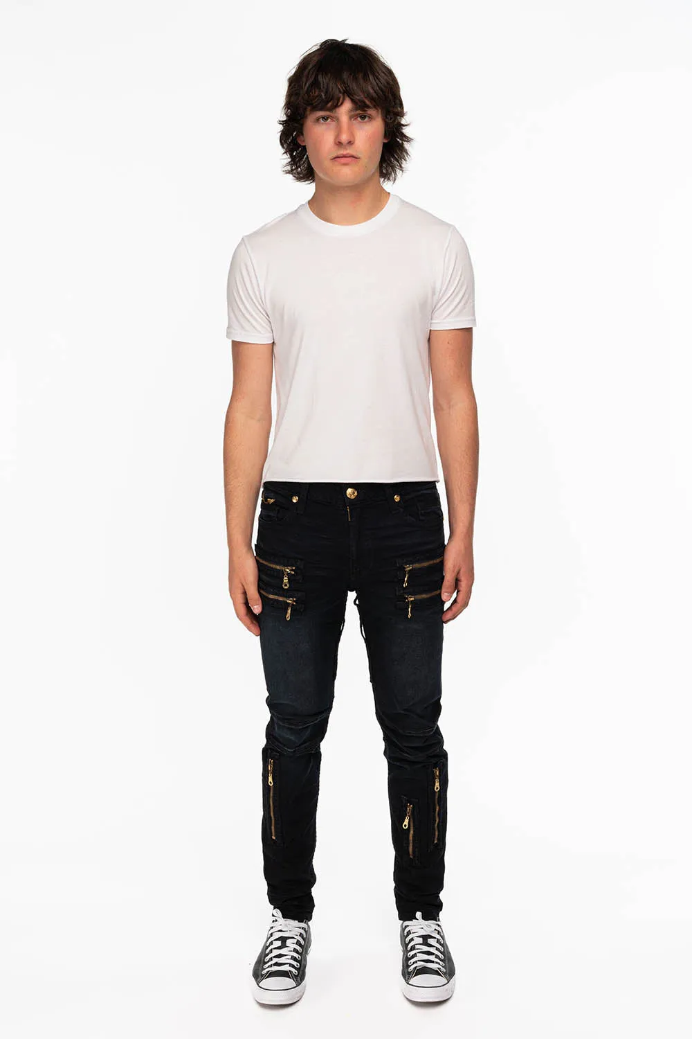 NEW BIKER IN F_UP BLACK WITH GOLD EMBROIDERED O.E SCRIPT sold by Robin's Jean product image thumbnail 4