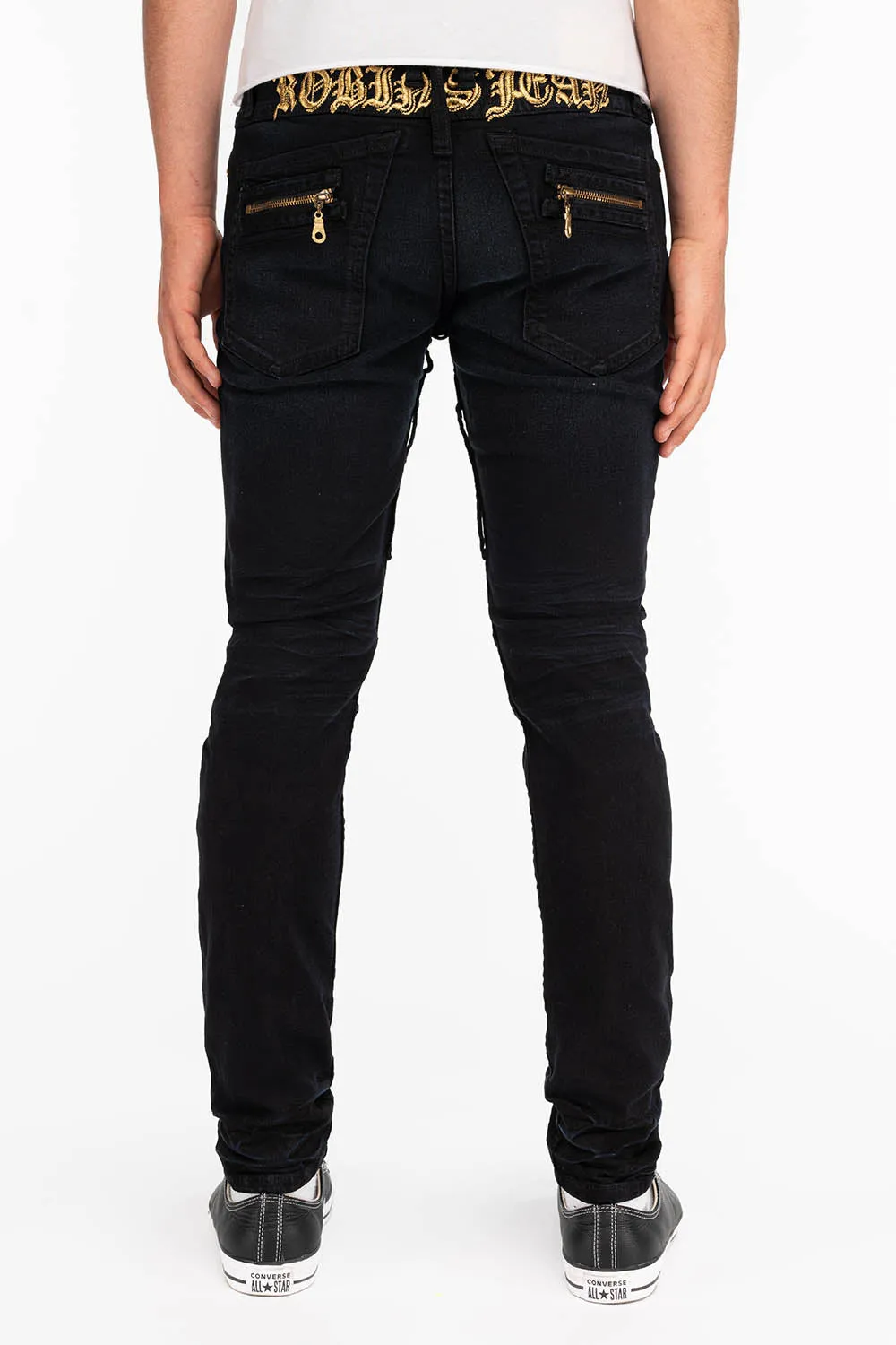 NEW BIKER IN F_UP BLACK WITH GOLD EMBROIDERED O.E SCRIPT sold by Robin's Jean product image thumbnail 2