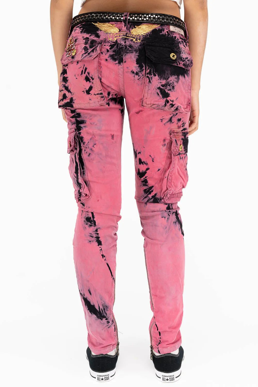 ZIPPER-MILITARY STYLE WOMENS CARGO PANTS IN TIE DYE PINK sold by Robin's Jean product image thumbnail 3