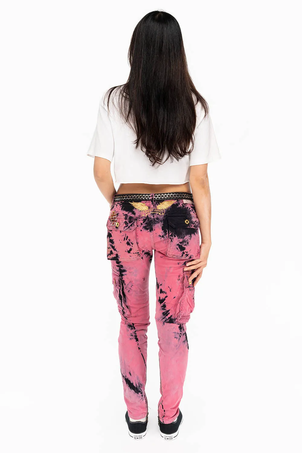 ZIPPER-MILITARY STYLE WOMENS CARGO PANTS IN TIE DYE PINK sold by Robin's Jean product image thumbnail 5
