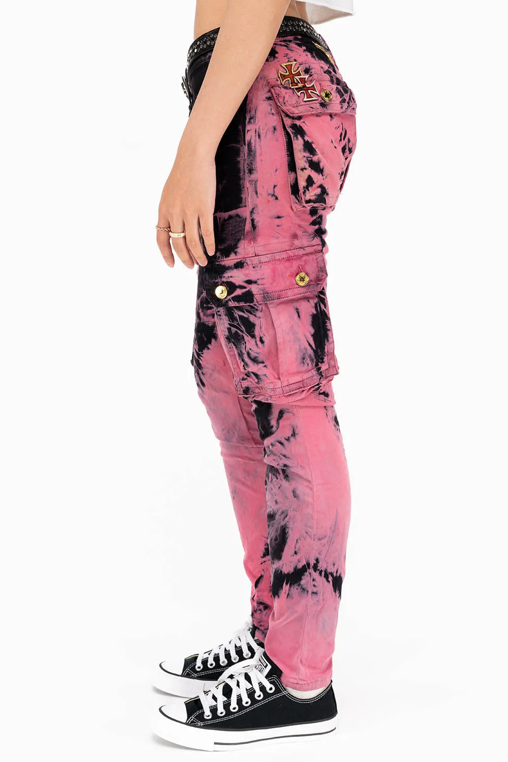 ZIPPER-MILITARY STYLE WOMENS CARGO PANTS IN TIE DYE PINK sold by Robin's Jean product image thumbnail 2