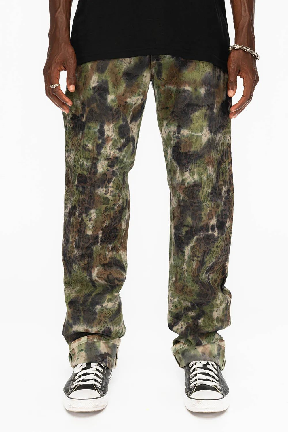 LONG FLAP STRAIGHT LEG FIT MENS JEANS WITH CRYSTALS IN RAIN FOREST GREEN sold by Robin's Jean product image thumbnail 4