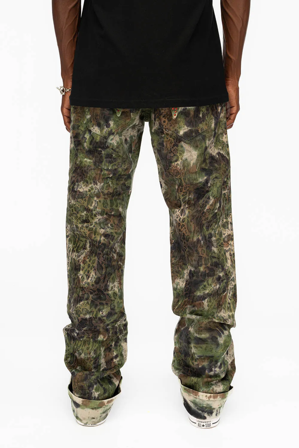 LONG FLAP STRAIGHT LEG FIT MENS JEANS WITH CRYSTALS IN RAIN FOREST GREEN sold by Robin's Jean product image thumbnail 2