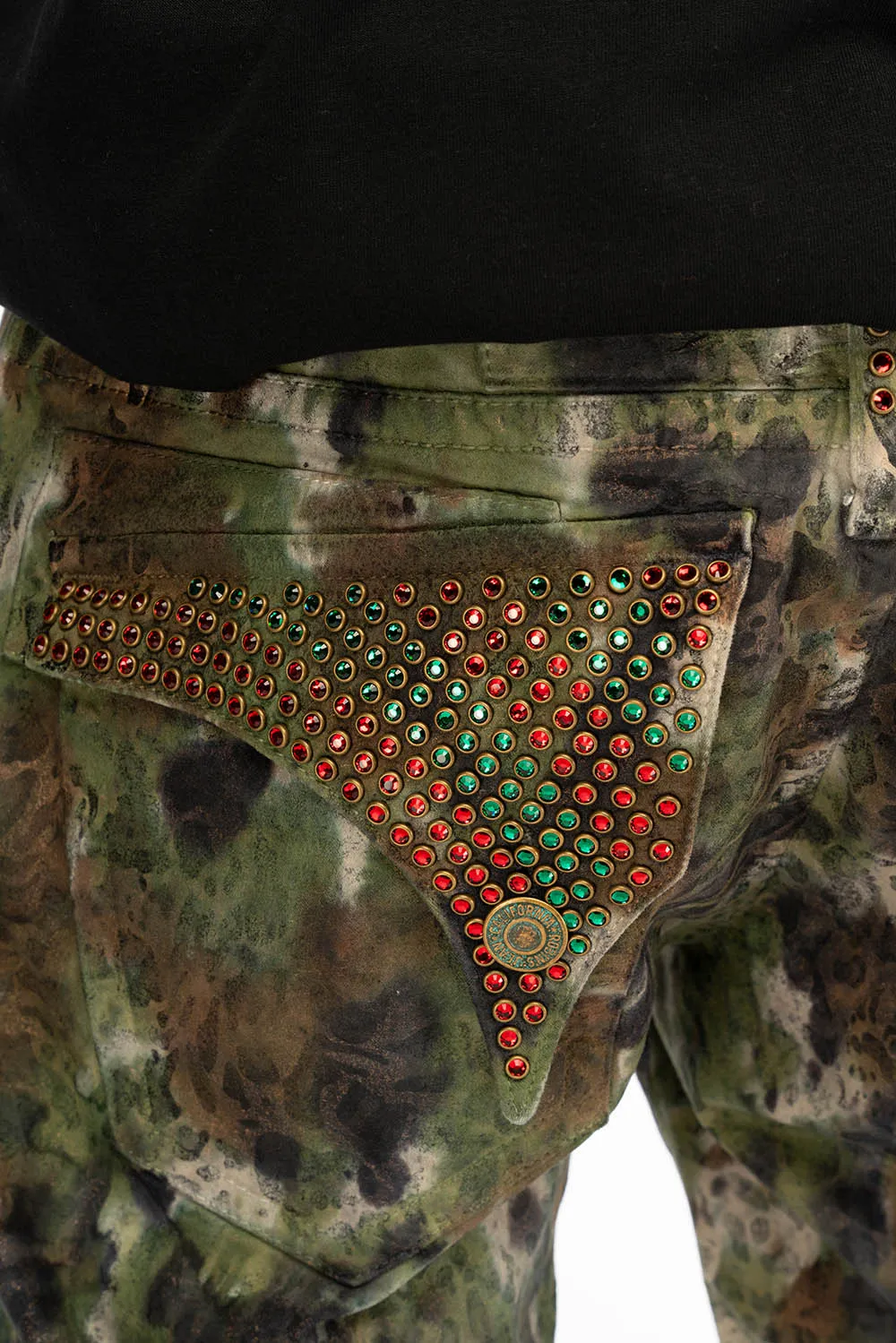 LONG FLAP STRAIGHT LEG FIT MENS JEANS WITH CRYSTALS IN RAIN FOREST GREEN sold by Robin's Jean product image thumbnail 5