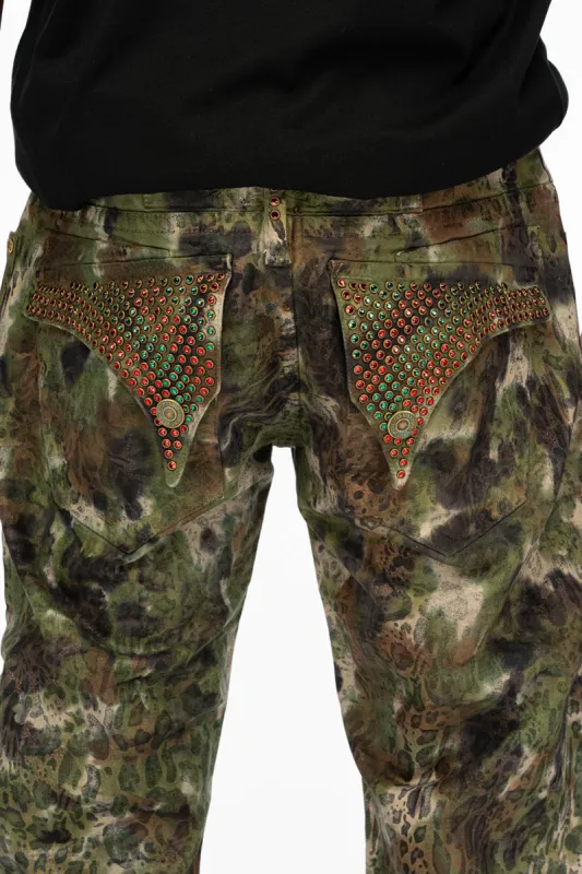 LONG FLAP STRAIGHT LEG FIT MENS JEANS WITH CRYSTALS IN RAIN FOREST GREEN sold by Robin's Jean