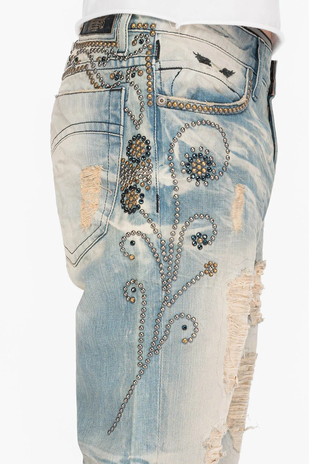 MENS REPAIR LONE STAR 5 POCKET JEANS IN BLUE WITH STUDS AND CRYSTALS sold by Robin's Jean product image thumbnail 4