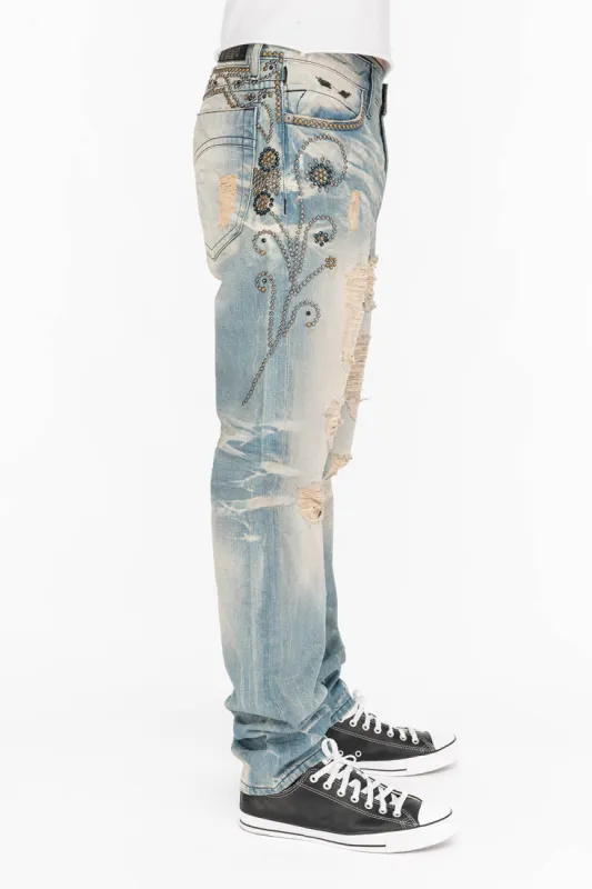 MENS REPAIR LONE STAR 5 POCKET JEANS IN BLUE WITH STUDS AND CRYSTALS sold by Robin's Jean