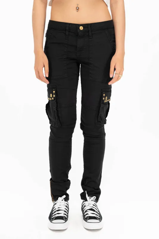 NEW MILITARY STYLE WOMENS SKINNY EMBELLISHED CARGO PANTS IN BLACK sold by Robin's Jean