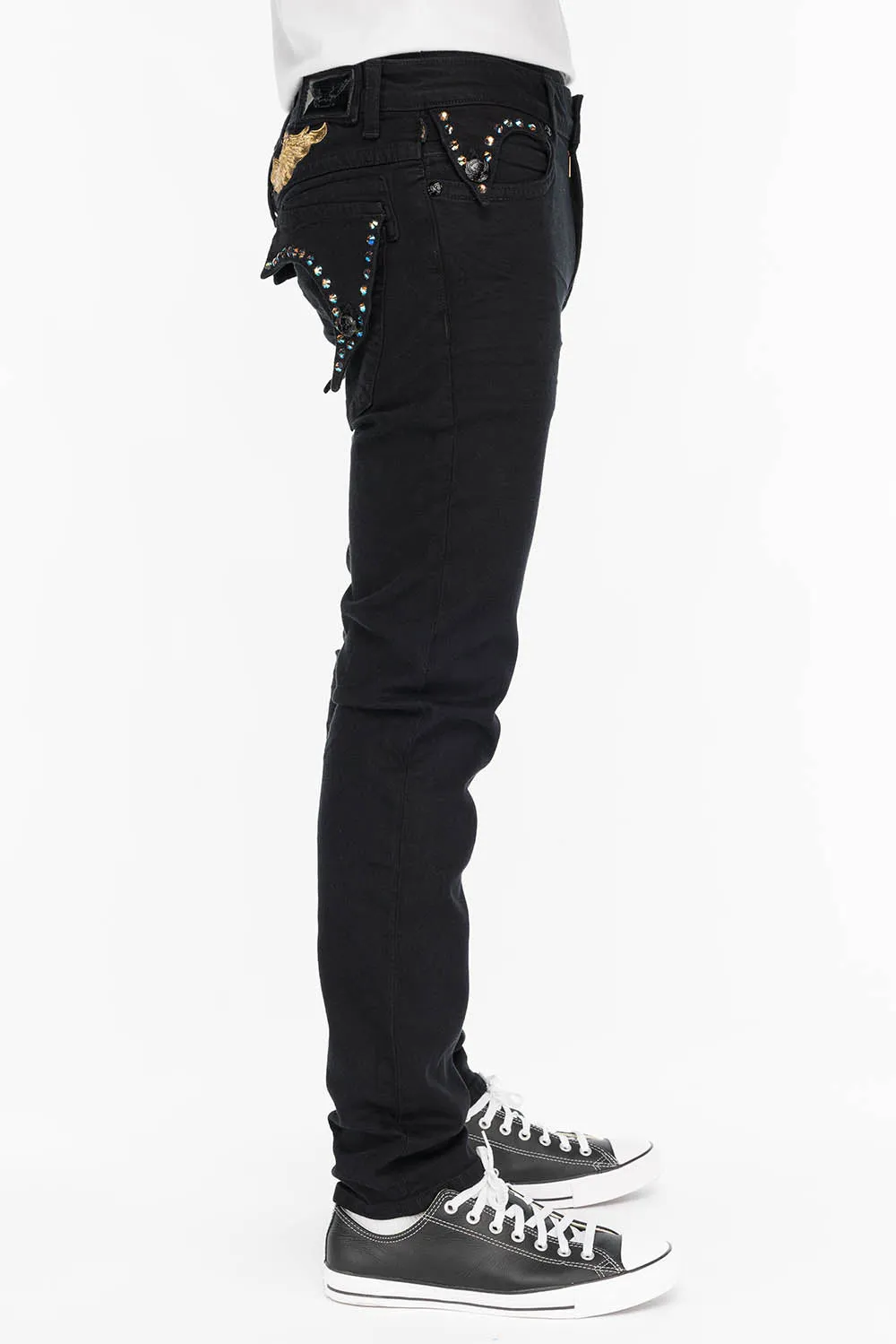 KILLER FLAP IN BLACK WITH GOLD WINGS AND LARGE AB CRYSTALS sold by Robin's Jean product image thumbnail 2