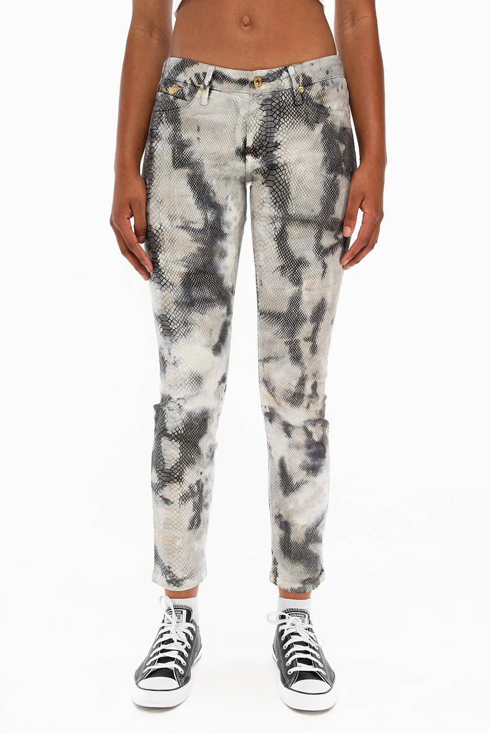 JANE MID RISE WOMENS SKINNY JEANS LIZARD CHARCOAL BLUE WITH GOLD WINGS sold by Robin's Jean