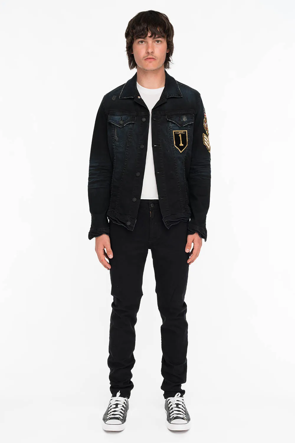 KILLER FLAP MENS SKINNY JEANS IN BLACK ON BLACK WITH CRYSTALS sold by Robin's Jean product image thumbnail 4