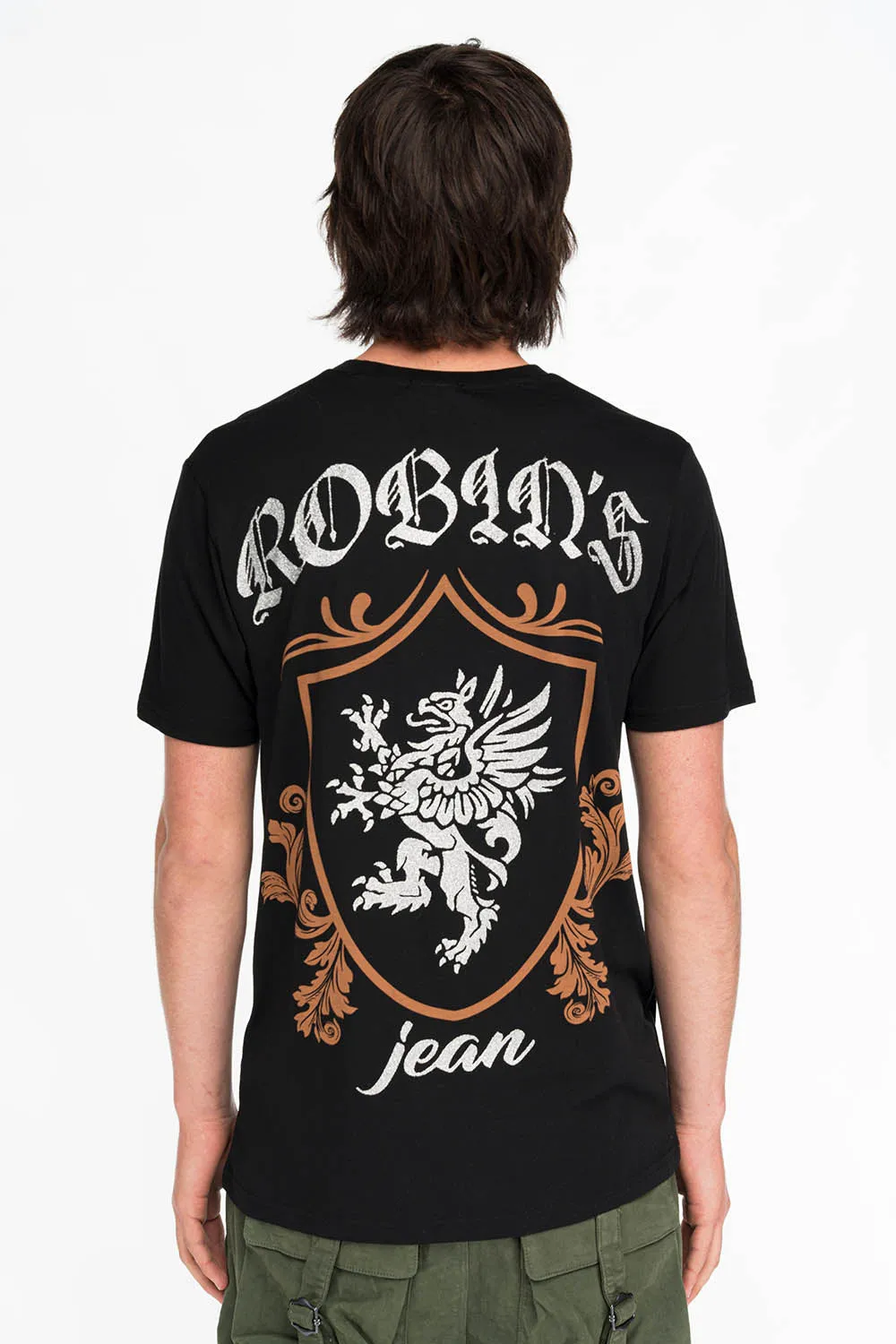 ROBINS SILVER GLITTER EAGLE CREST TEE IN BLACK sold by Robin's Jean