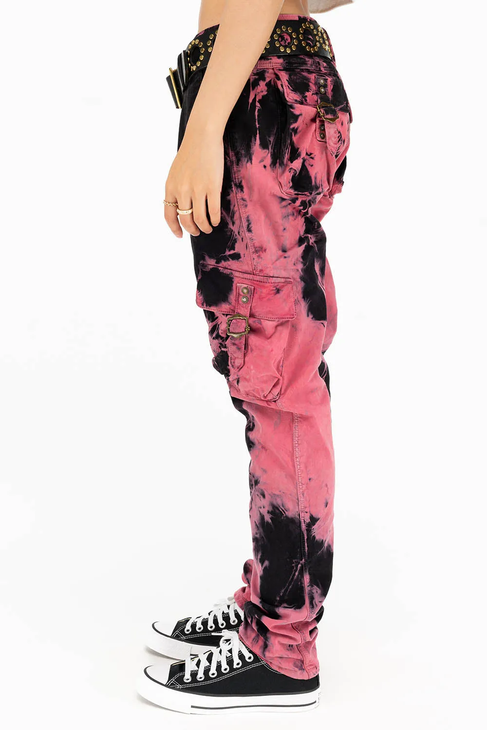 MILITARY STYLE WOMENS CARGO PANTS IN TIE DYE PINK sold by Robin's Jean product image thumbnail 2