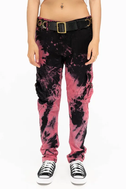 MILITARY STYLE WOMENS CARGO PANTS IN TIE DYE PINK sold by Robin's Jean