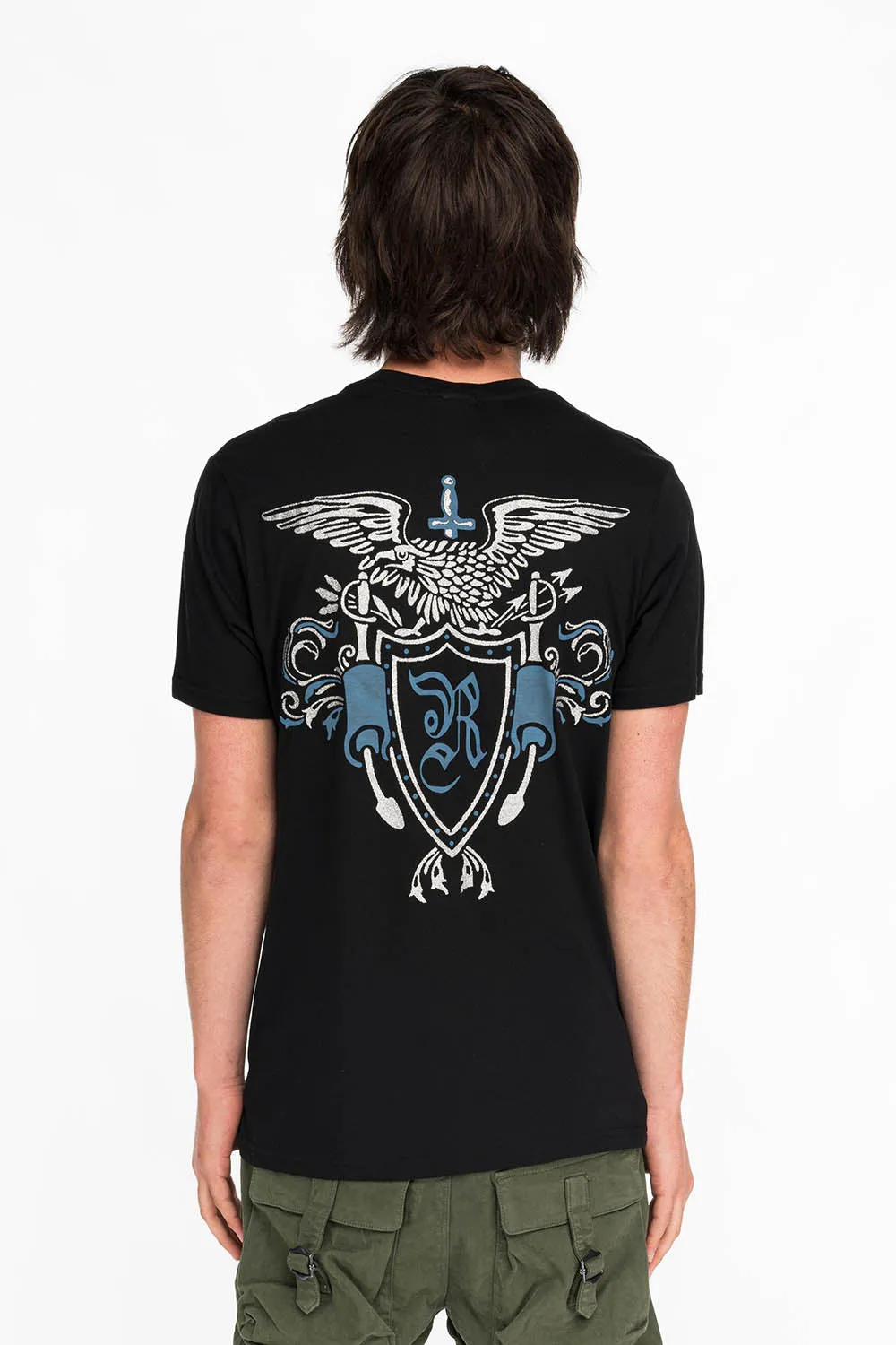 ROBINS HERALDY CREST SILVER GLITTER TEE IN BLACK sold by Robin's Jean