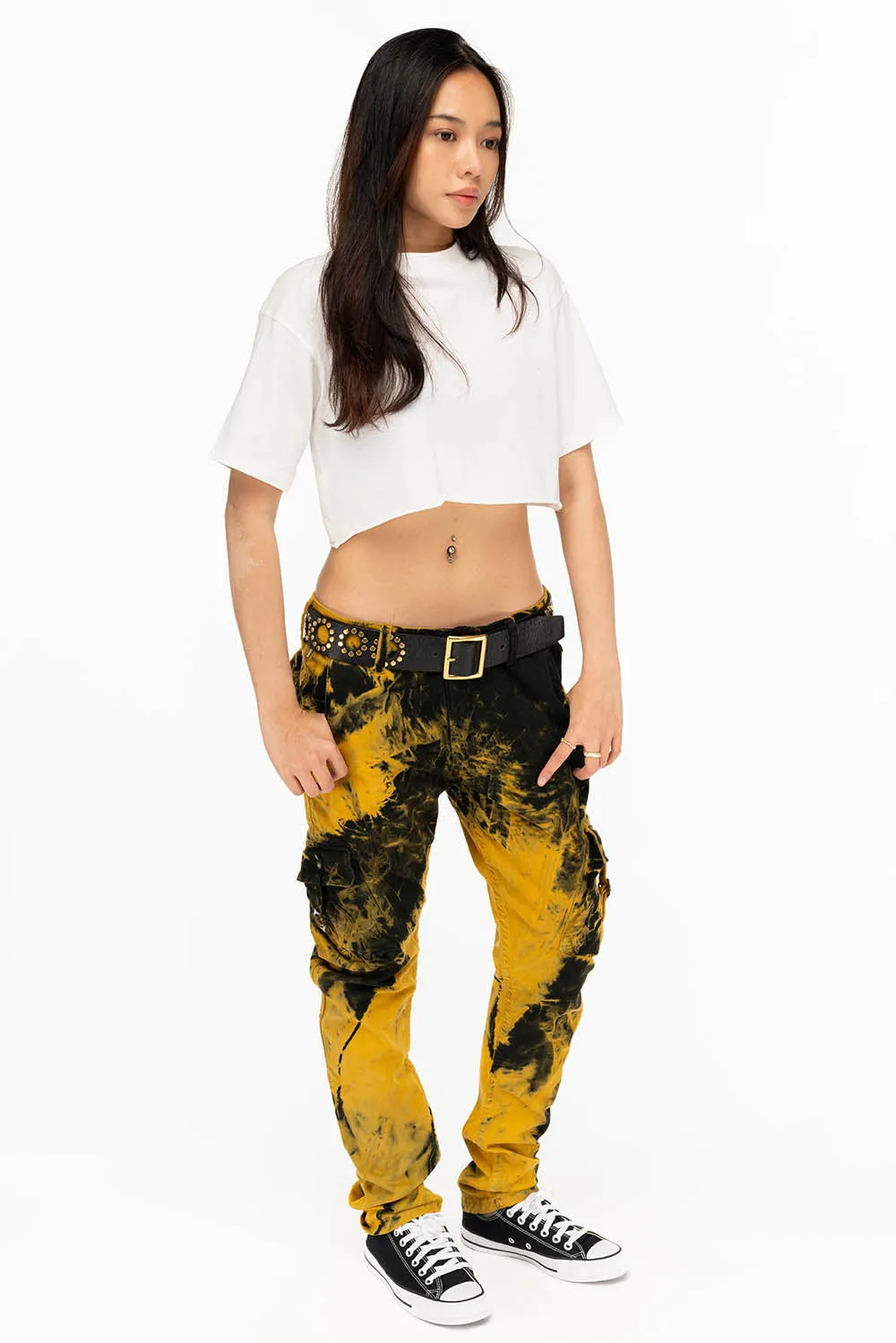 MILITARY STYLE WOMENS CARGO PANTS IN TIE DYE YELLOW sold by Robin's Jean product image thumbnail 4