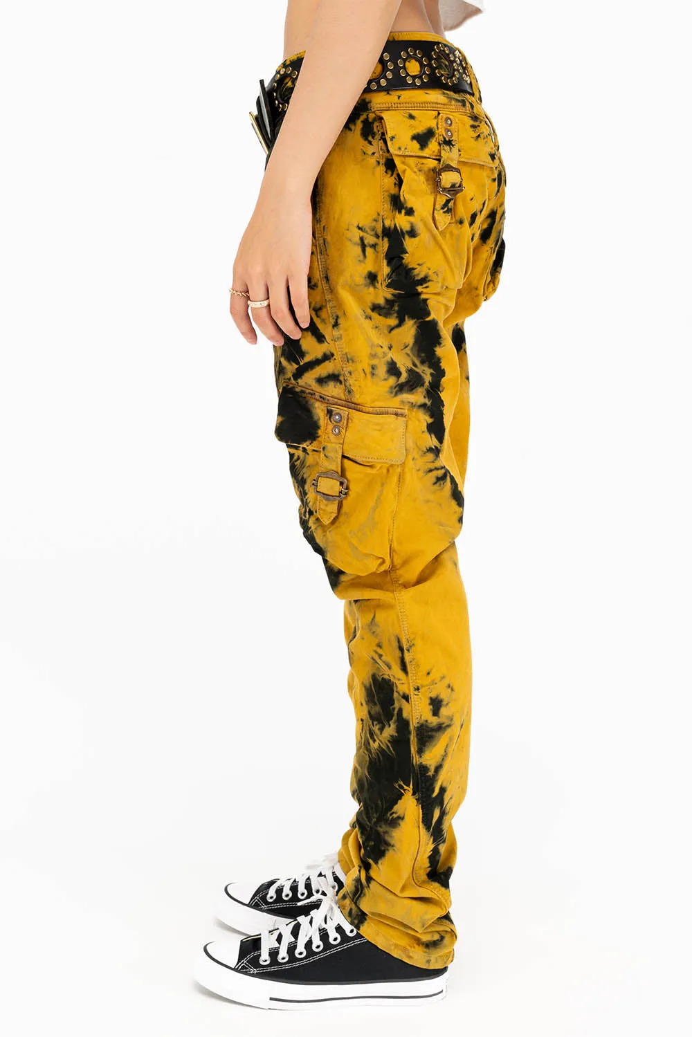 MILITARY STYLE WOMENS CARGO PANTS IN TIE DYE YELLOW sold by Robin's Jean product image thumbnail 2
