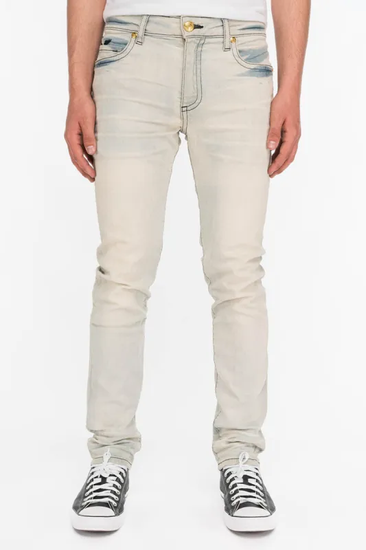 MENS SKINNY FIT JEANS WITH WHITE  EMBROIDERY IN VINTAGE LIGHT sold by Robin's Jean