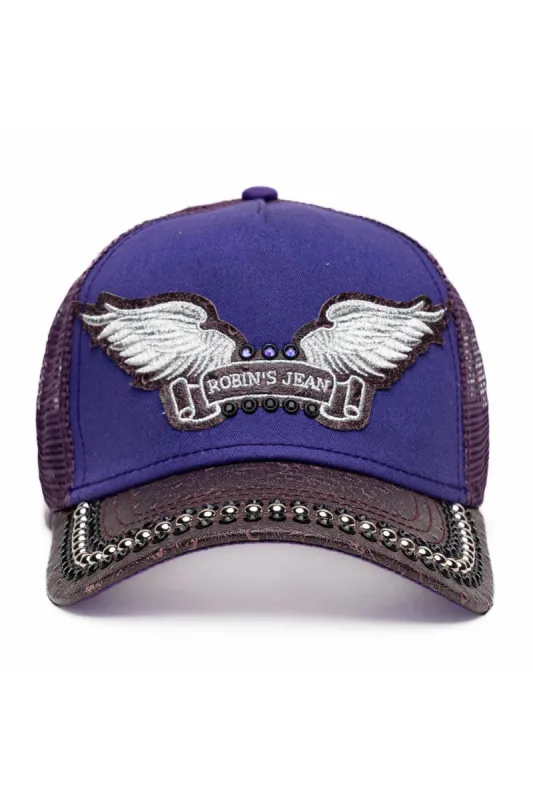 PURPLE/WINE OSTRICH TRUCKER HAT WITH SILVER EMBELLISHMENT sold by Robin's Jean