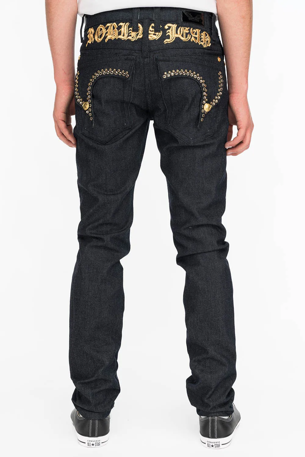 MENS RAW DENIM SLIM FIT KILLER FLAP JEANS WITH O.E. SCRIPT AND CRYSTALS sold by Robin's Jean