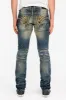 CROSSED OUT LONG FLAP MENS JEANS WITH CRYSTALS IN 4D DARK BROKEN sold by Robin's Jean