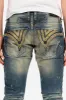 CROSSED OUT LONG FLAP MENS JEANS WITH CRYSTALS IN 4D DARK BROKEN sold by Robin's Jean