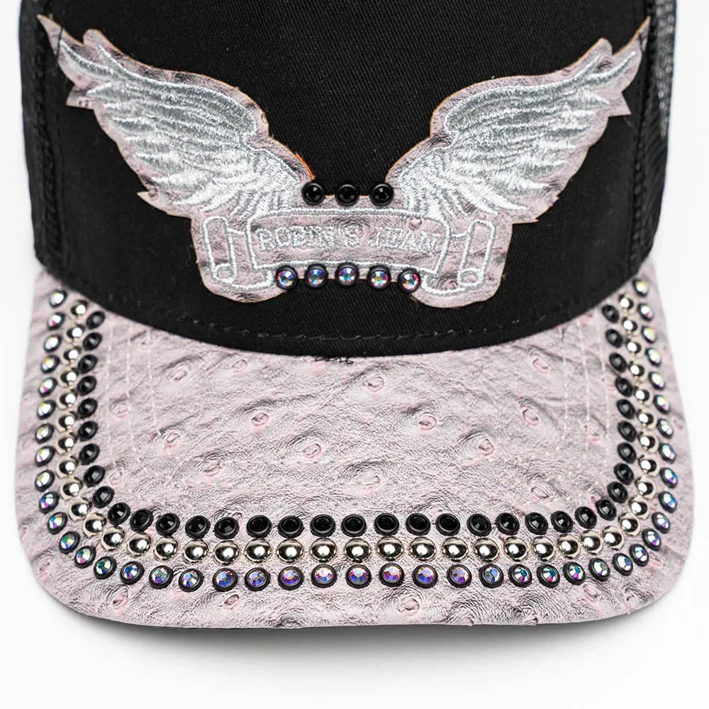 BLK/GREY OSTRICH TRUCKER HAT WITH SILVER EMBELLISHMENT sold by Robin's Jean product image thumbnail 2