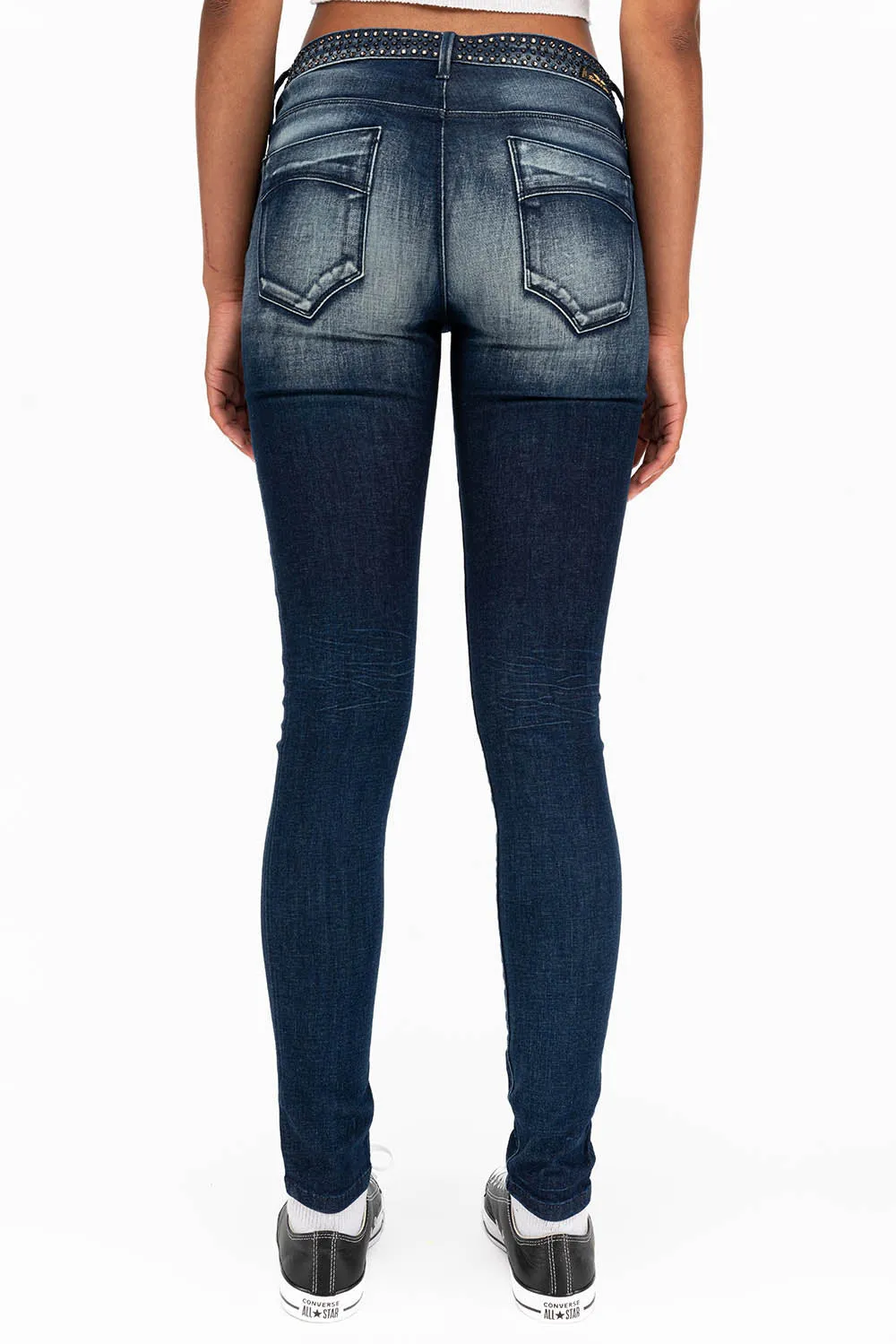 WOMENS MIDRISE SKINNY JEANS IN DARK BLUE WASH WITH CRYSTAL STARS sold by Robin's Jean product image thumbnail 3