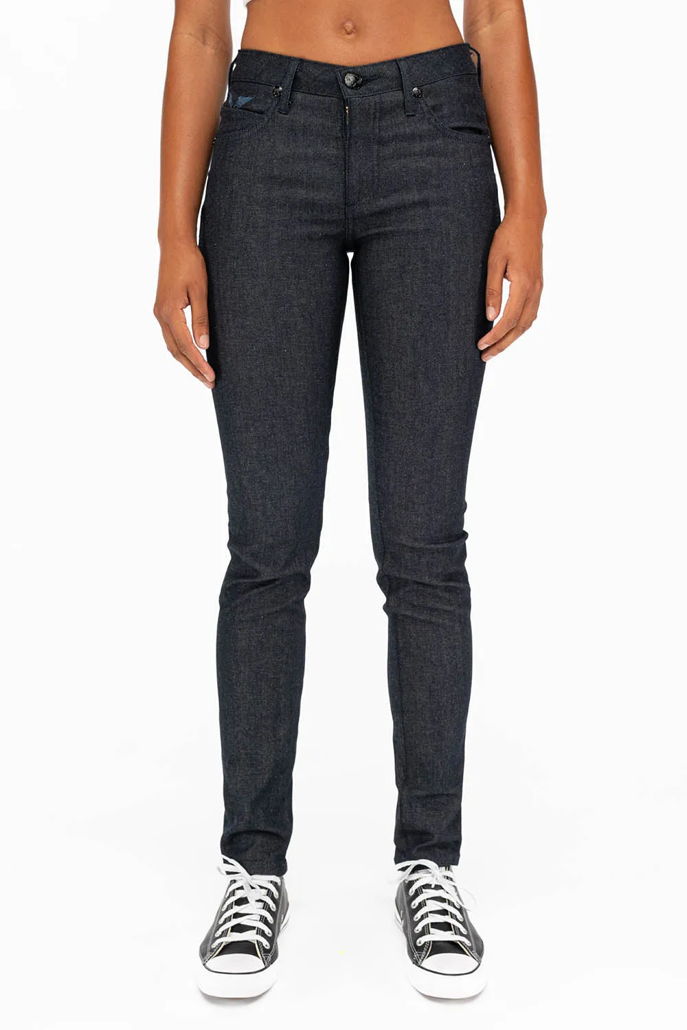 WOMENS CLASSIC 5 POCKET SKINNY JEANS WITH MONTANA BLUE CRYSTALS IN RAW sold by Robin's Jean product image thumbnail 2