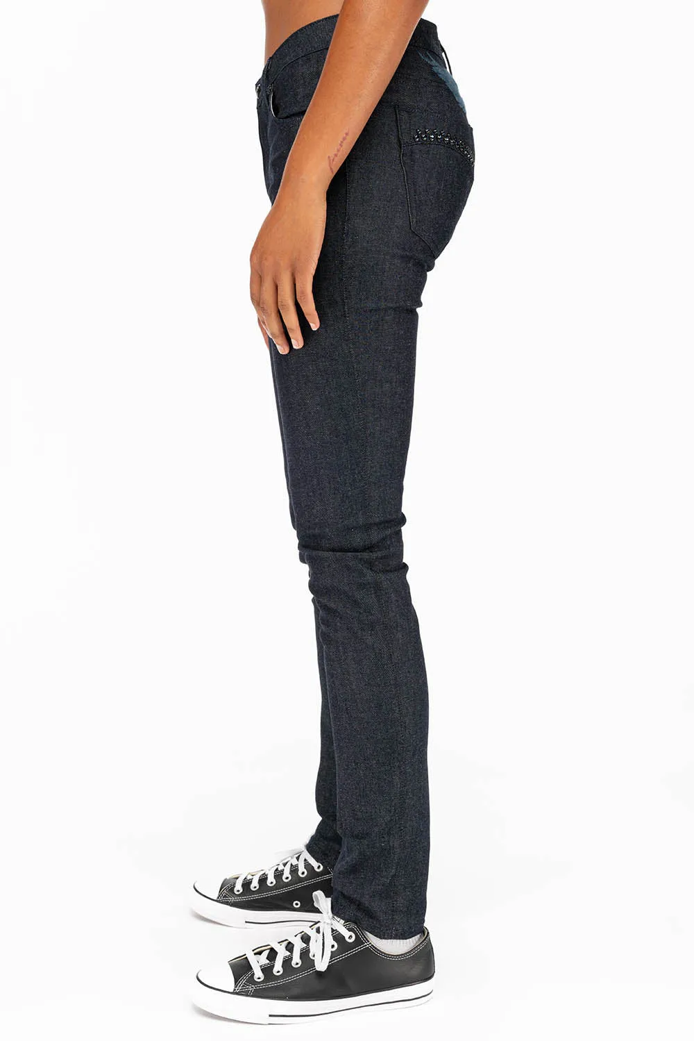 WOMENS CLASSIC 5 POCKET SKINNY JEANS WITH MONTANA BLUE CRYSTALS IN RAW sold by Robin's Jean product image thumbnail 3