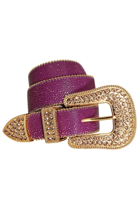 ROBIN'S JEAN CRYSTAL BELT IN PURPLE LIZARD WITH GOLD sold by Robin's Jean