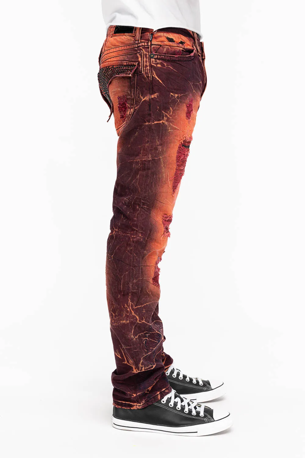 MENS LONG FLAP SLIM JEANS WITH CRYSTALS IN 4D LIGHT MALBEC WASH sold by Robin's Jean product image thumbnail 3