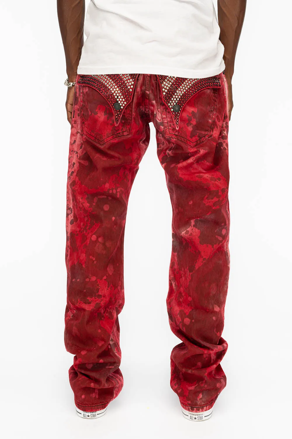 LONG FLAP STRAIGHT LEG JEANS WITH CRYSTALS IN REPAINT WASH sold by Robin's Jean product image thumbnail 4
