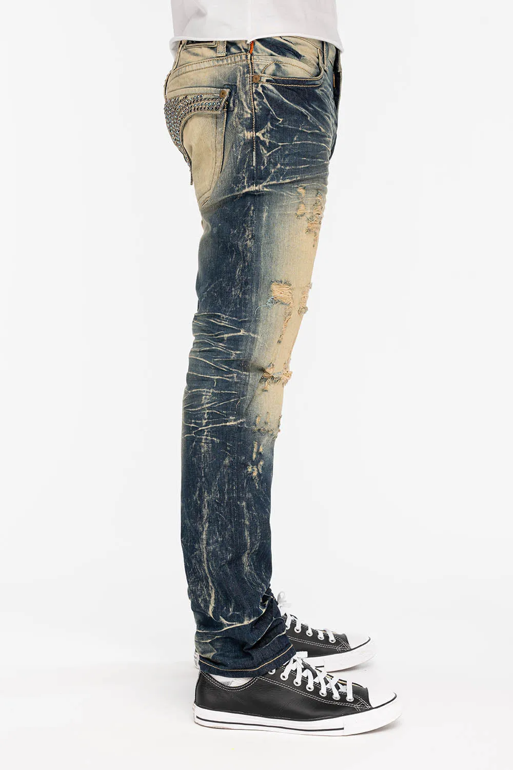 MENS LONG FLAP POCKET JEANS WITH CRYSTALS IN 5D DARK BROKEN sold by Robin's Jean product image thumbnail 2