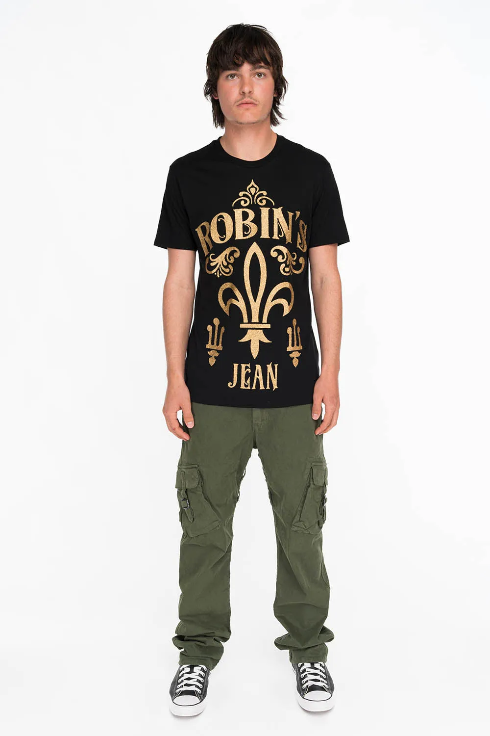 GOLD GLITTER FLEUR TEE IN BLACK sold by Robin's Jean product image thumbnail 3