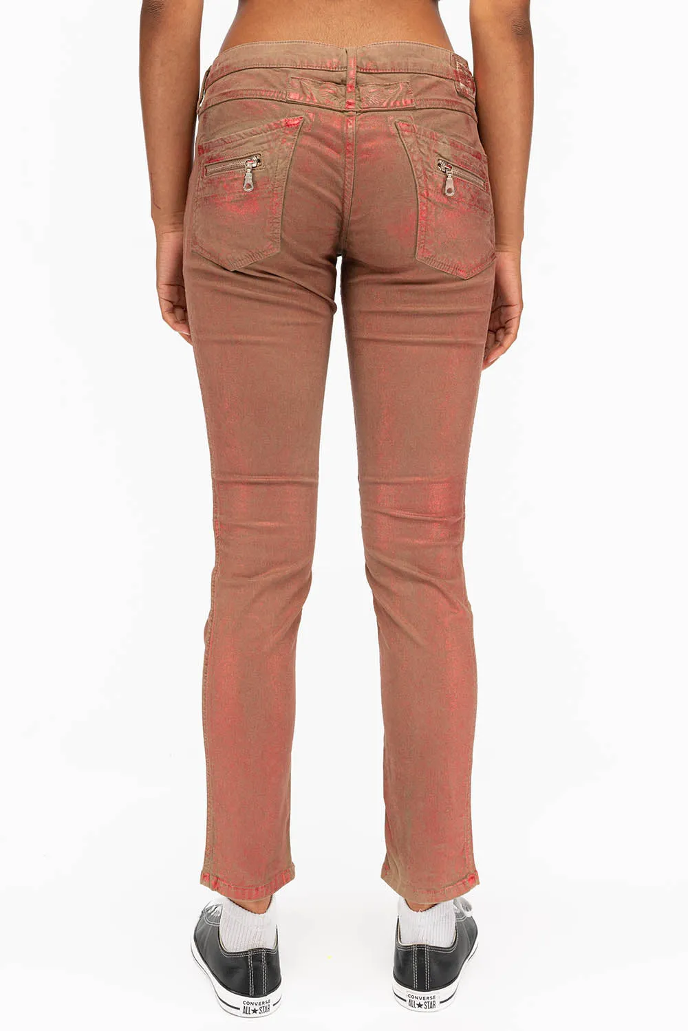ROBIN'S BIKER WOMENS JEANS IN KHAKI RED FOIL sold by Robin's Jean product image thumbnail 2