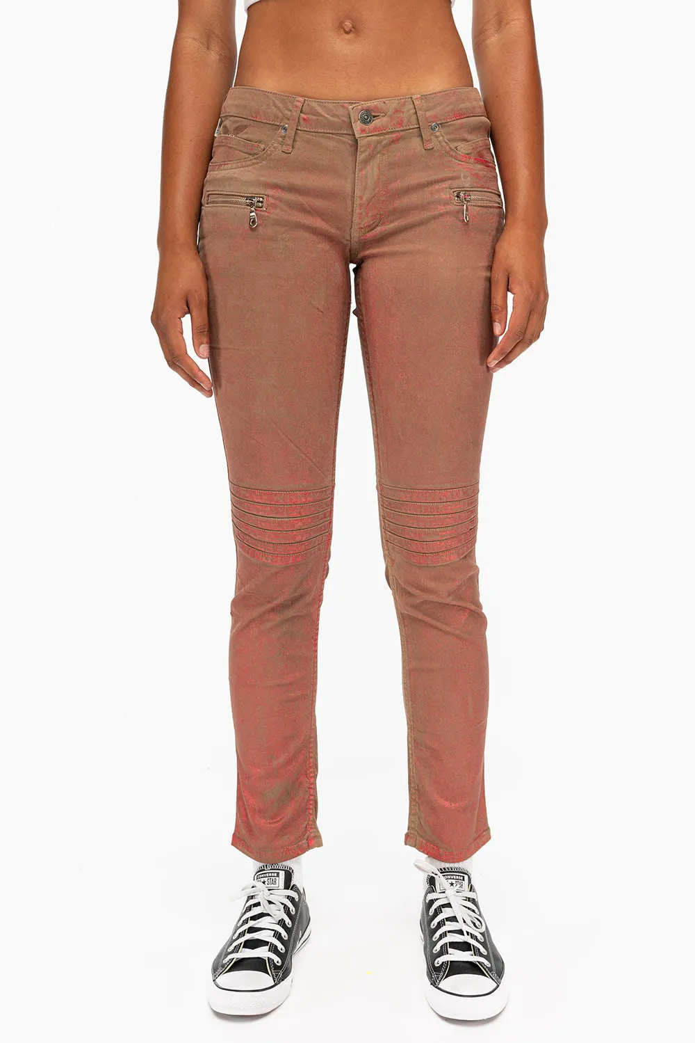ROBIN'S BIKER WOMENS JEANS IN KHAKI RED FOIL sold by Robin's Jean