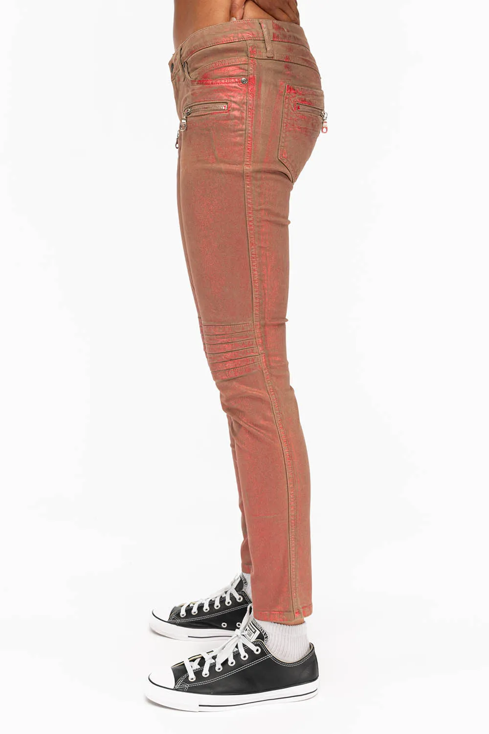 ROBIN'S BIKER WOMENS JEANS IN KHAKI RED FOIL sold by Robin's Jean product image thumbnail 3