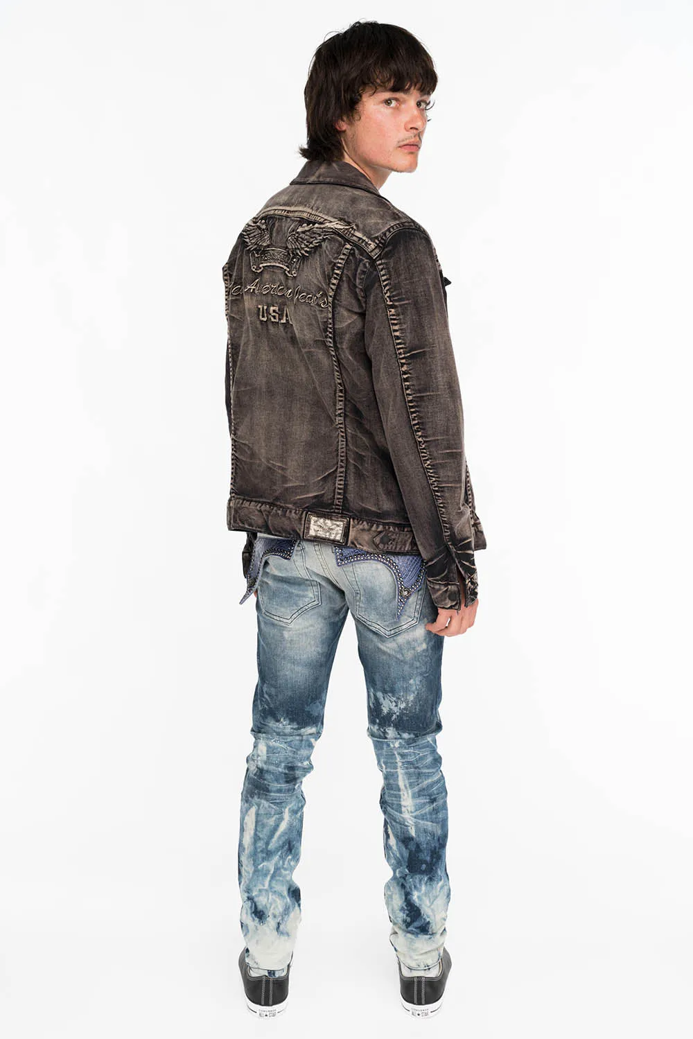 KILLER FLAP MENS SKINNY JEANS IN CLOUD JAPAN WITH INDIGO CROCODILE FLAPS sold by Robin's Jean product image thumbnail 5