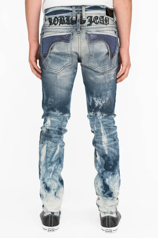 KILLER FLAP MENS SKINNY JEANS IN CLOUD JAPAN WITH INDIGO CROCODILE FLAPS sold by Robin's Jean
