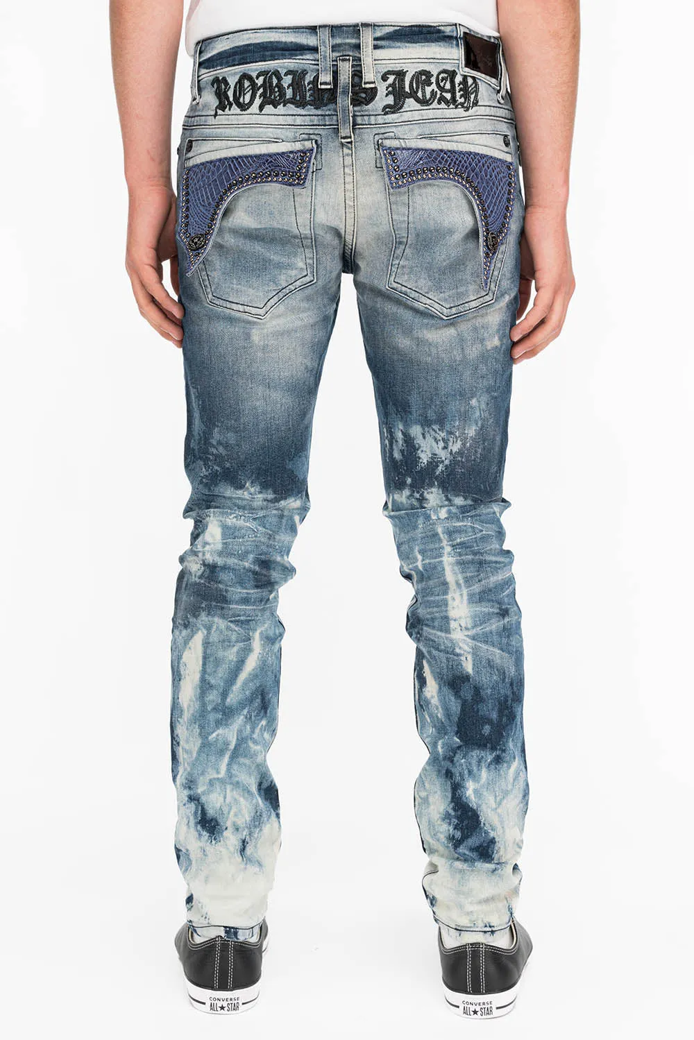 KILLER FLAP MENS SKINNY JEANS IN CLOUD JAPAN WITH INDIGO CROCODILE FLAPS sold by Robin's Jean