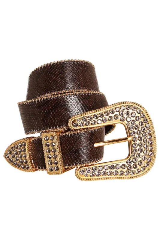 ROBIN'S JEAN CRYSTAL BELT IN GOLD AND BROWN SNAKE sold by Robin's Jean