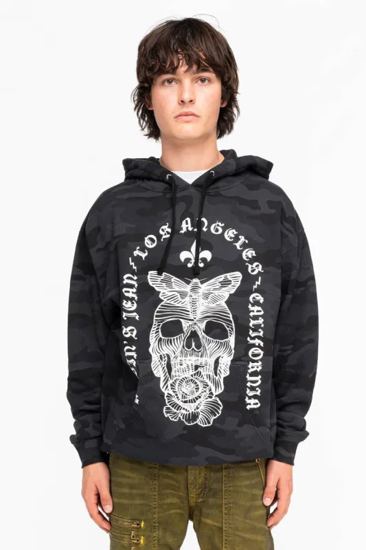 FLEUR-DE-LIS SKULL HOODIE IN BLACK CAMO sold by Robin's Jean