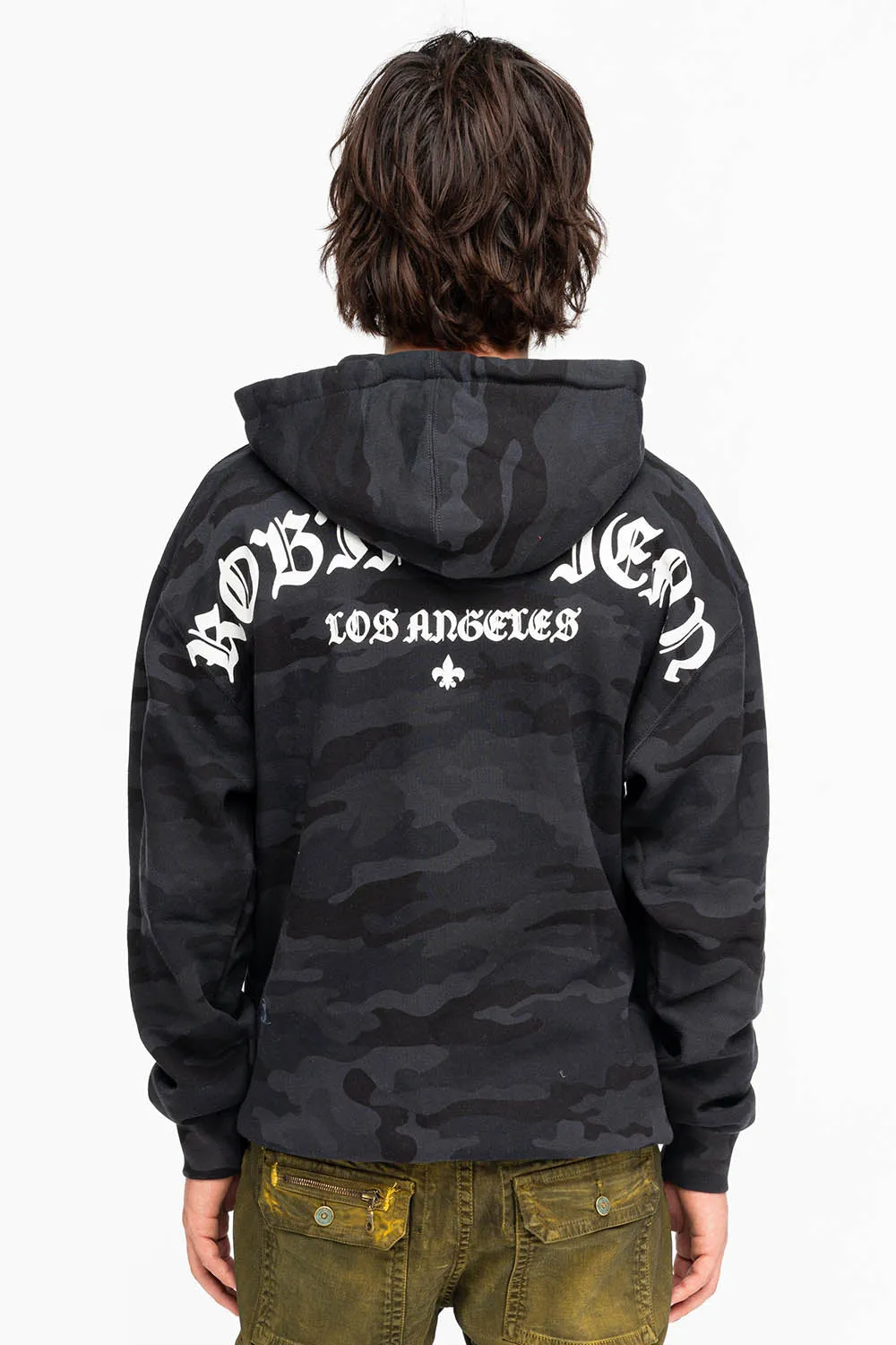 FLEUR-DE-LIS SKULL HOODIE IN BLACK CAMO sold by Robin's Jean product image thumbnail 2