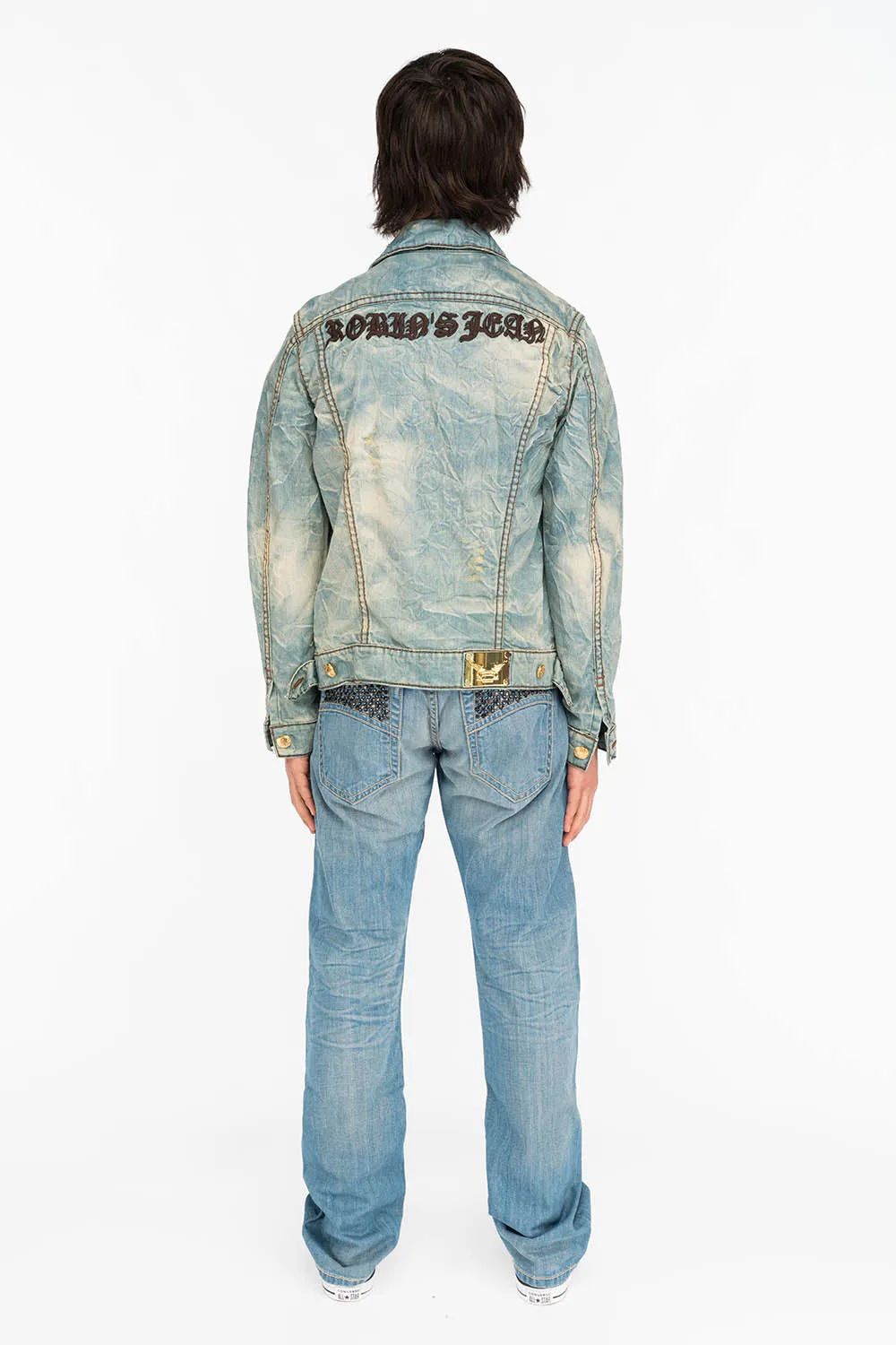 MENS CLASSIC 5 POCKET STRAIGHT LEG JEANS IN 3D LIGHT WITH STUDS AND CRYSTALS sold by Robin's Jean product image thumbnail 5