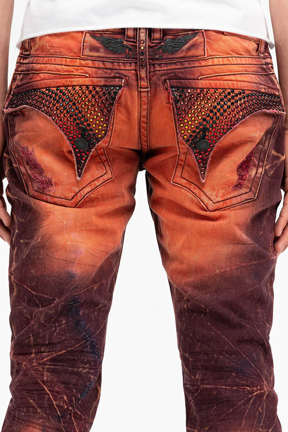 MENS LONG FLAP SLIM JEANS WITH CRYSTALS IN 4D LIGHT MALBEC WASH sold by Robin's Jean product image thumbnail 3
