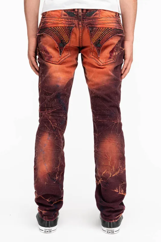 MENS LONG FLAP SLIM JEANS WITH CRYSTALS IN 4D LIGHT MALBEC WASH sold by Robin's Jean